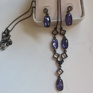Vintage Avon jewelry set pierced earrings & necklace blue ish purple stones